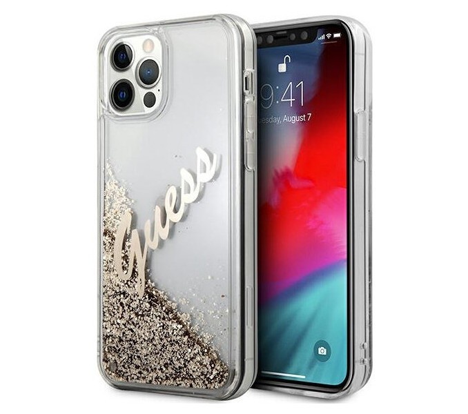 фото Чехол cg mobile guess liquid glitter script logo iphone 12/12 pro золотой