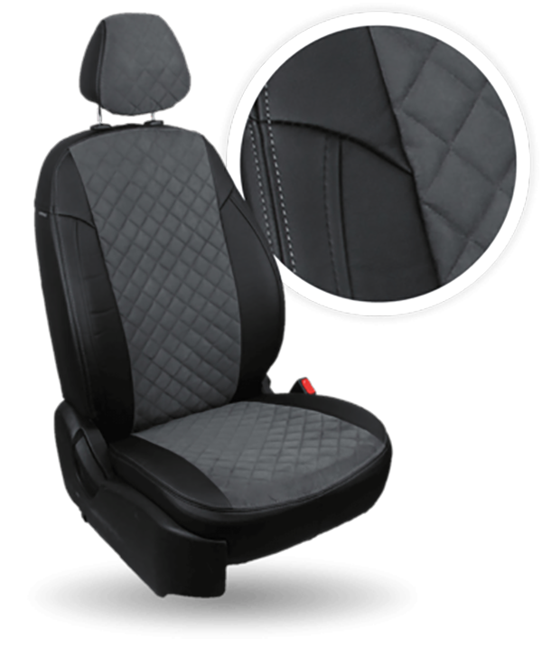 

Авточехлы Автопилот Daewoo Nexia Алькантара ромб / Черный + Серый