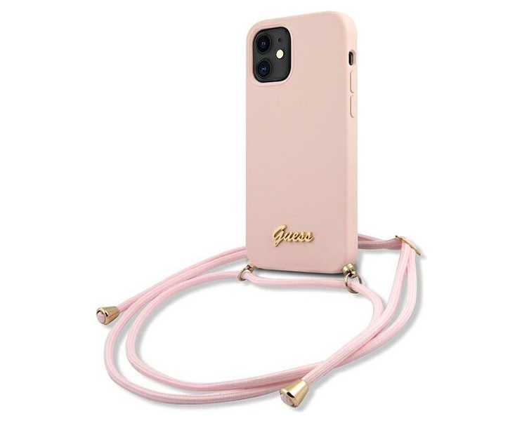 фото Чехол cg mobile guess liquid silicone gold metal logo hard+cord iphone 12 mini розовый