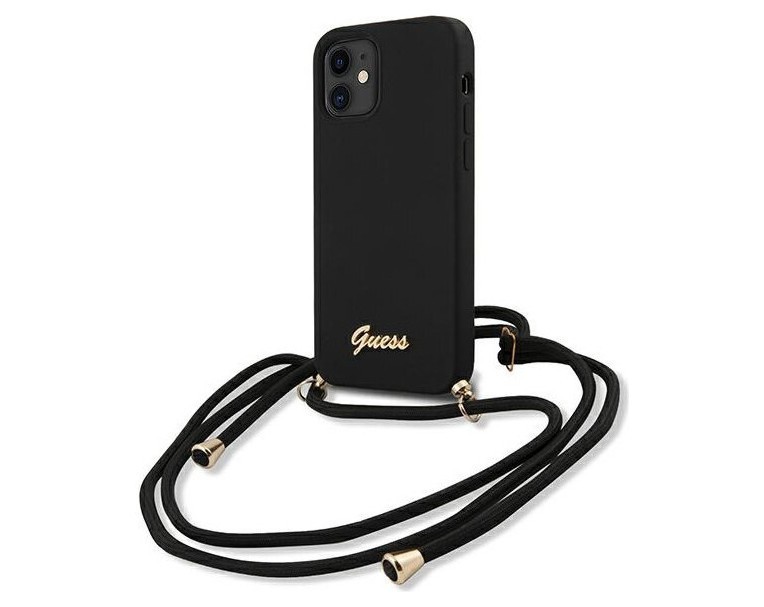 фото Чехол cg mobile guess liquid silicone gold metal logo hard+cord iphone 12 mini черный