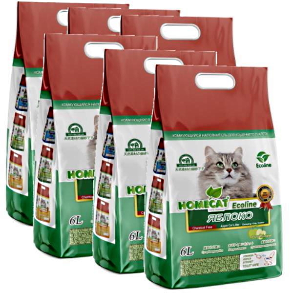 Наполнитель HOMECAT Ecoline комкующийся, яблоко, 6 шт по 6 л