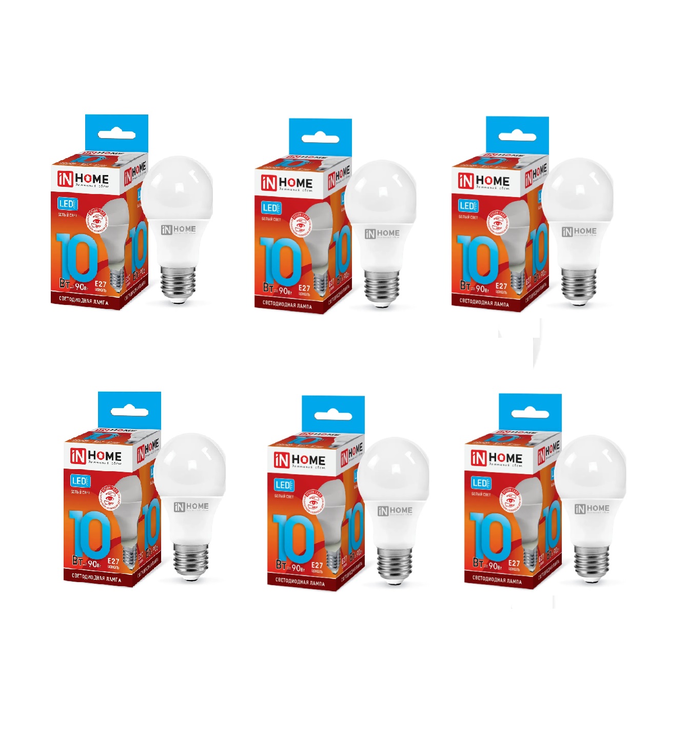 

Лампочка IN HOME LED-А60-VC 10Вт 230В Е27 4000К 950Лм 6 шт, LED-А60-VC