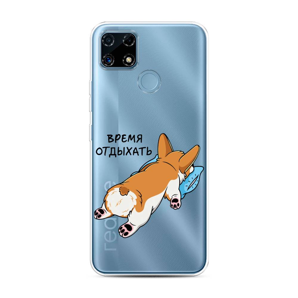 

Чехол на Oppo Realme C25 "Корги отдыхает", Черный;коричневый;голубой, 257450-1