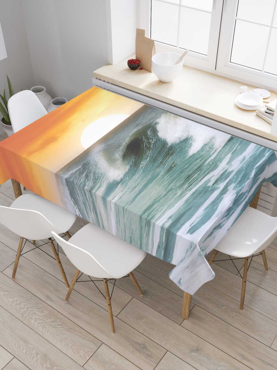 

Скатерть прямоугольная JoyArty "Морские волны на закате" из оксфорда, 180x145 см, Голубой, Морские волны на закате