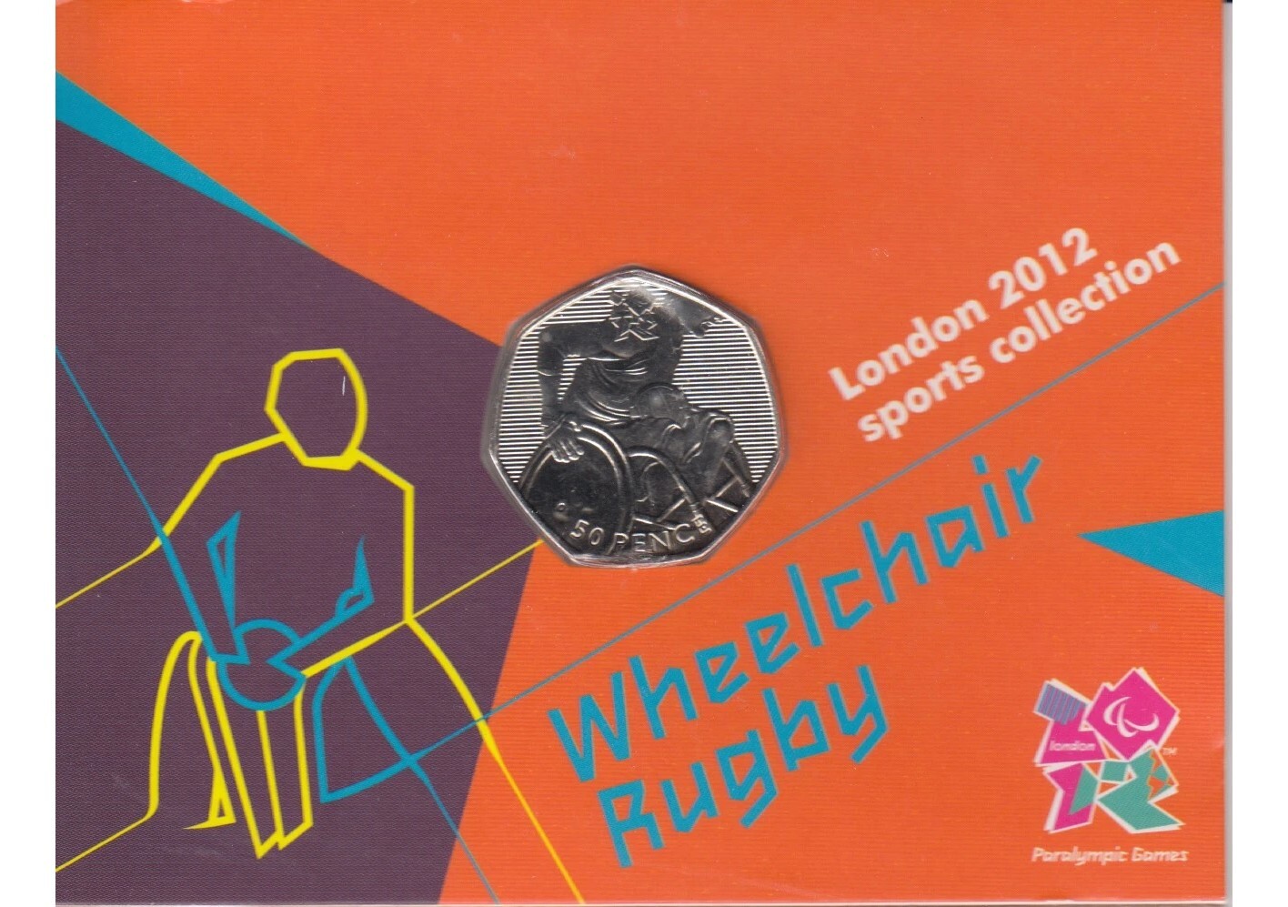 Монета 50 пенсов в блистере Регби сидя, Лондон 2012, Великобритания, 2011 UNС 600015596602