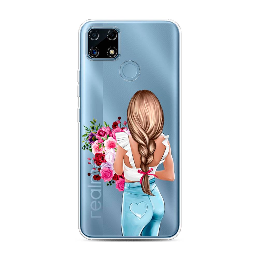 

Чехол на Oppo Realme C25 "Девушка с цветами", Коричневый;розовый;голубой, 257450-6