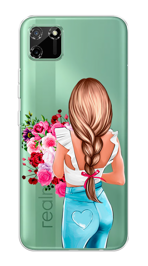 

Чехол на Realme C11 2020 "Девушка с цветами", Коричневый;розовый;голубой, 253850-6