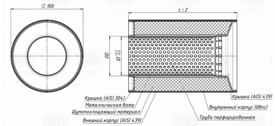 

TRIALLI 'ESM10012055 Пламегаситель коллекторный 100/120-55 (нерж. алюм. сталь) 1шт