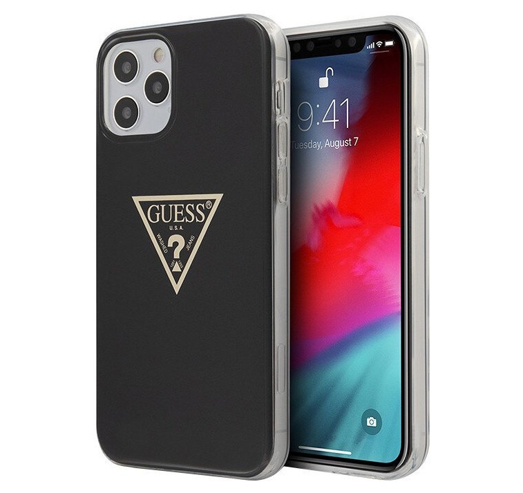 фото Чехол cg mobile guess metallc effect triangle logo iphone 12/12 pro черный