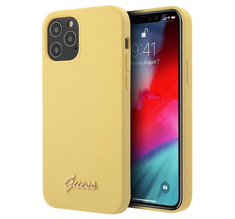 фото Чехол cg mobile guess liquid silicone gold metal logo iphone 12/12 pro желтый