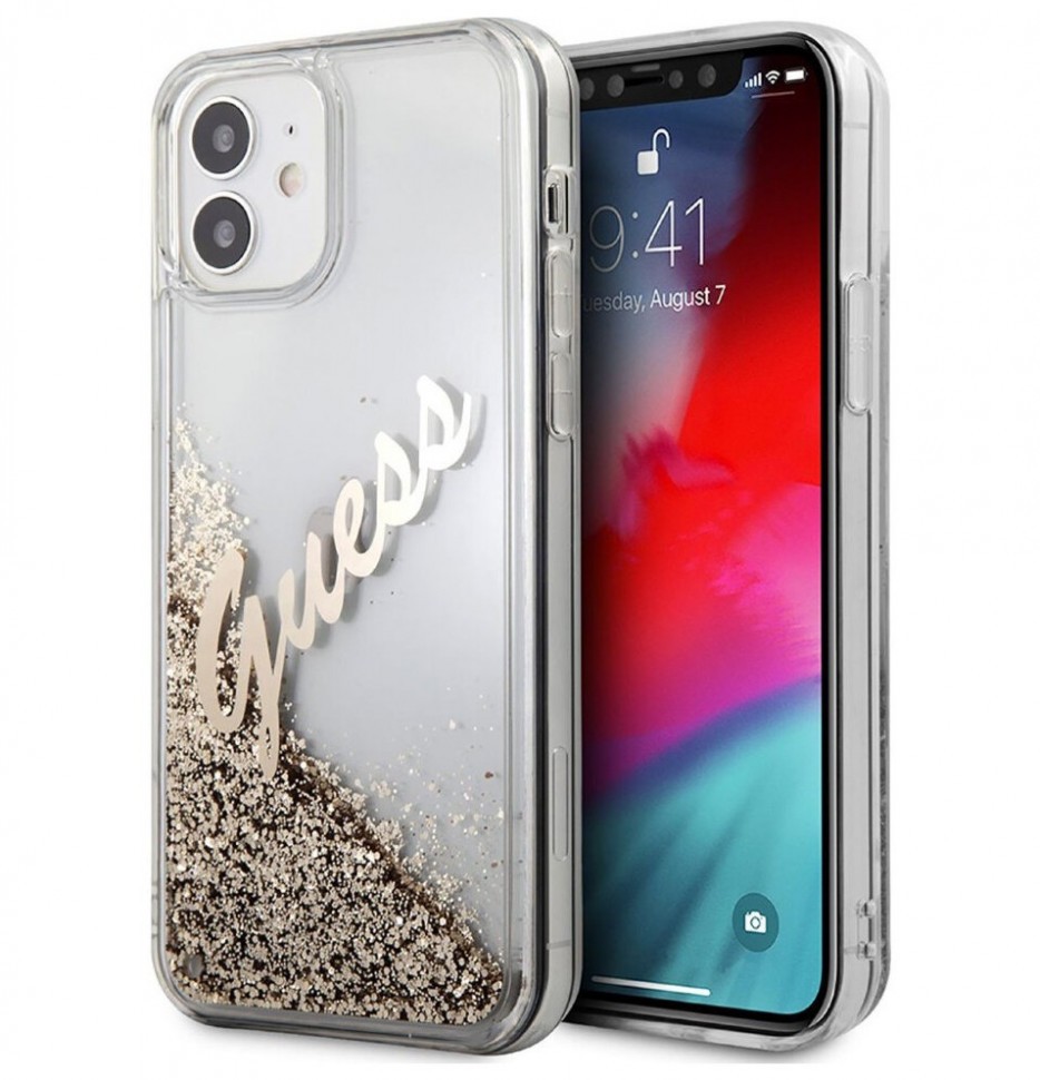 фото Чехол cg mobile guess liquid glitter script logo iphone 12 mini золотой