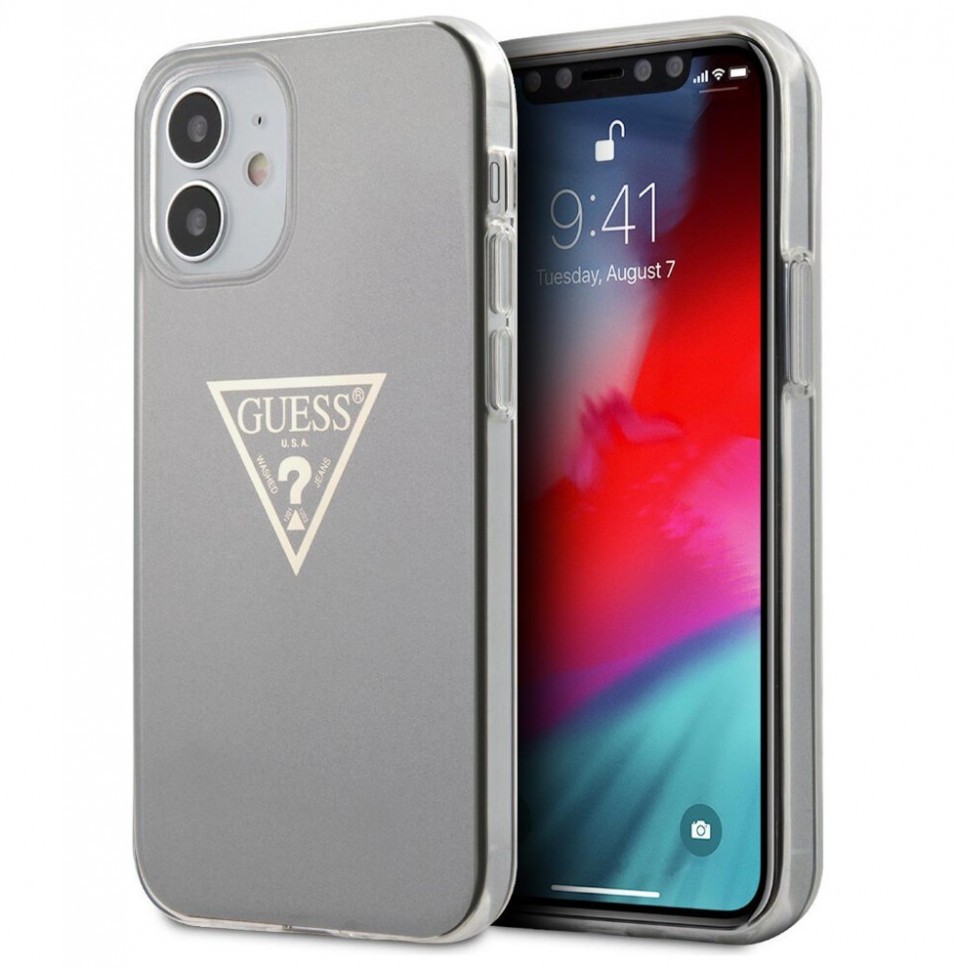 фото Чехол cg mobile guess metallc effect triangle logo iphone 12 mini серый