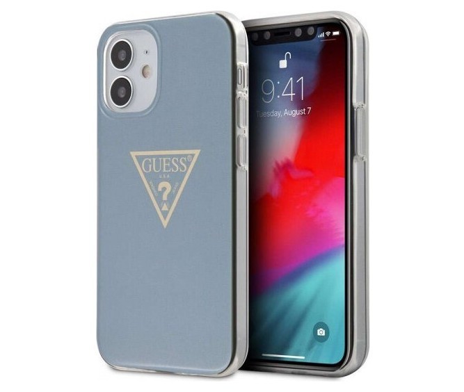 фото Чехол cg mobile guess metallc effect triangle logo iphone 12 mini голубой