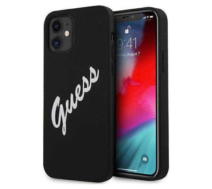 фото Чехол cg mobile guess liquid silicone script laser logo iphone 12 mini черный/белый