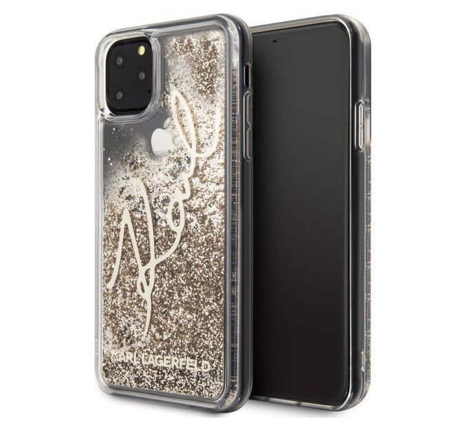 фото Чехол cg mobile karl lagerfeld liquid glitter karl signature iphone 11 pro max золотой