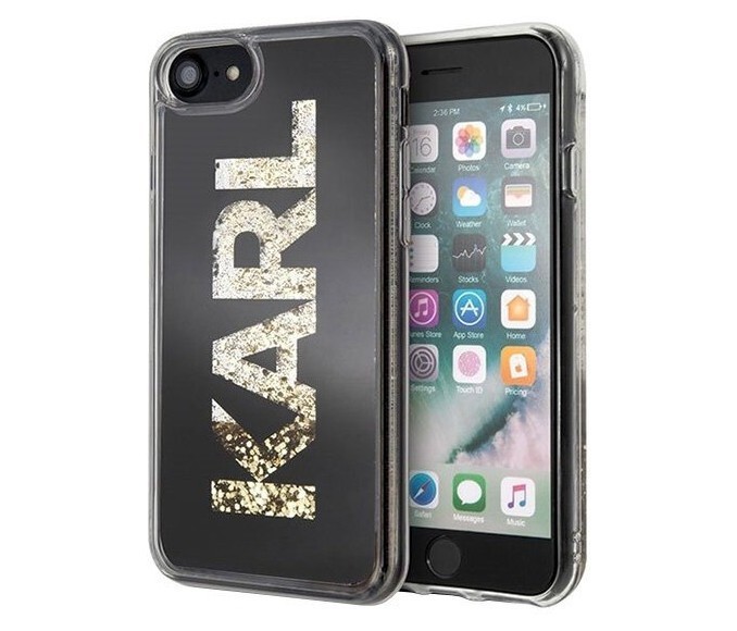 фото Чехол cg mobile karl lagerfeld liquid glitter karl logo iphone 7/8/se 2020 золотой/черный