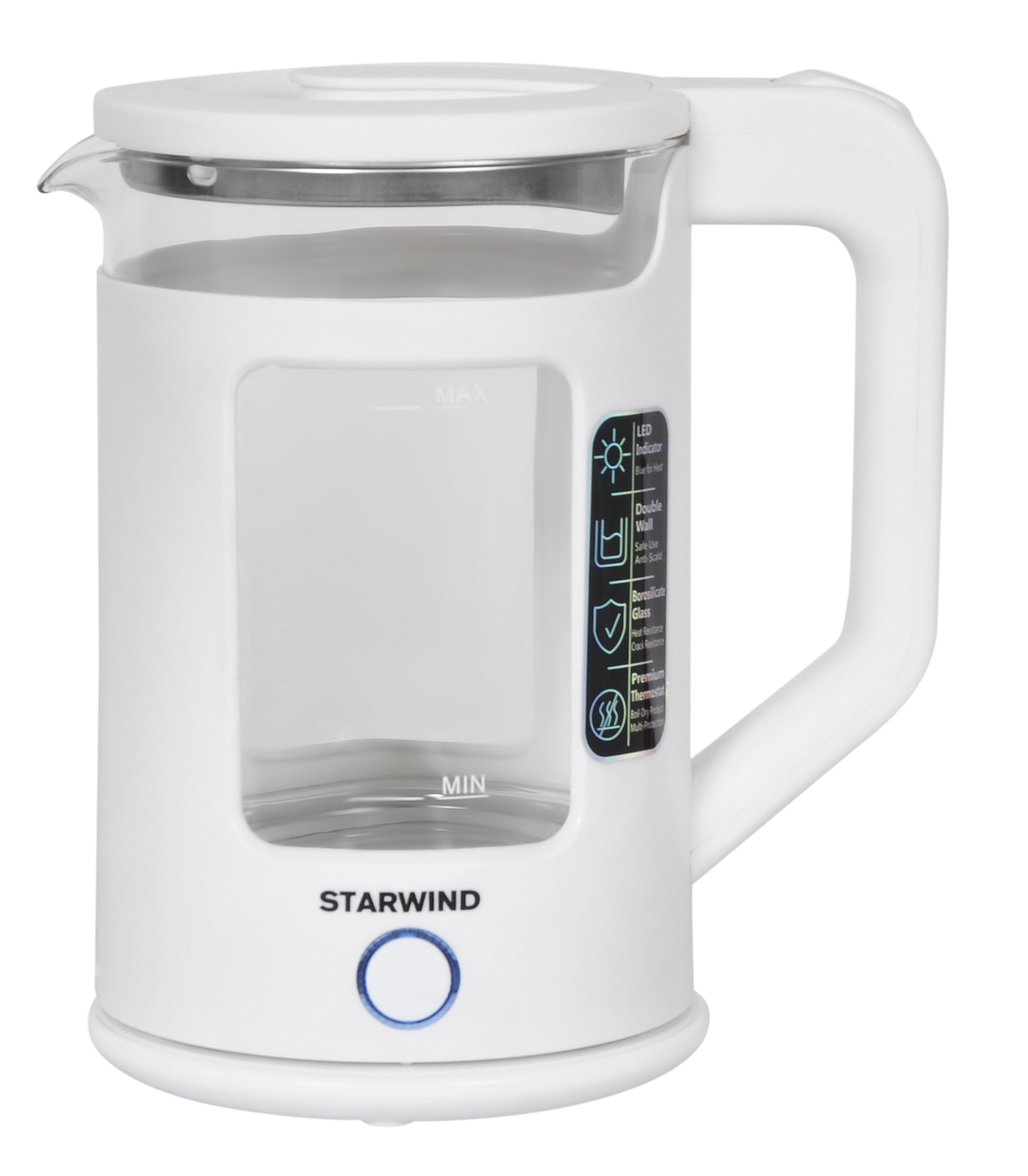 Чайник электрический STARWIND SKG2060 1.5 л белый, прозрачный термопот starwind stp3402 белый голубой