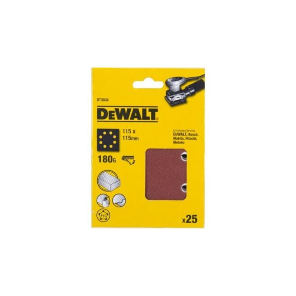 фото Шлифлисты перфорированные dewalt dt3034-qz, 115 x 115 мм, 180g, 25 шт.