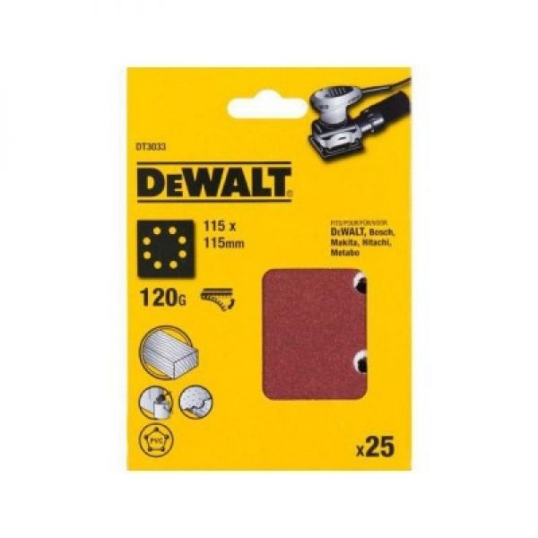 фото Шлифлисты перфорированные dewalt dt3033-qz, 115 x 115 мм, 120g, 25 шт.