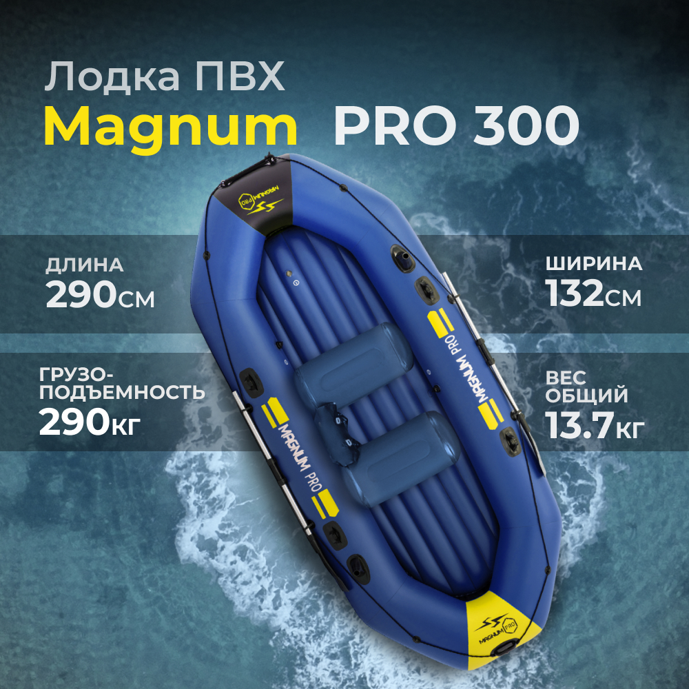 Лодка надувная ПВХ для рыбалки под мотор гребная Magnum PRO 300 синяя