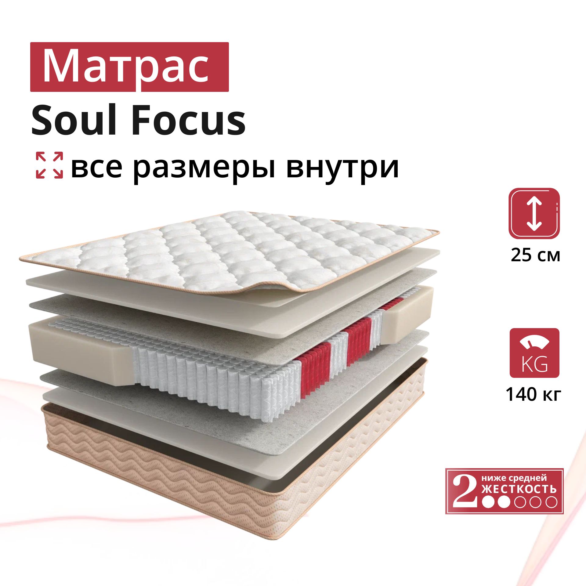 

Ортопедический матрас Мир Матрасов SOUL Focus, с зональным пружинным блоком, 80х190 см, Белый, aks-soul-focus