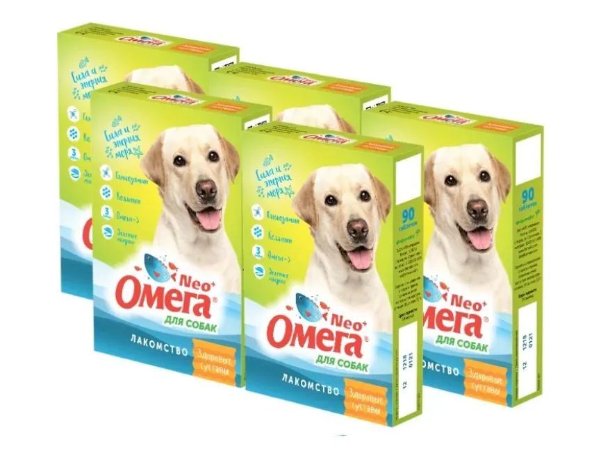 Лакомство для собак Омега Neo+ мультивитаминное с глюкозамином и коллагеном, 5шт по 90таб