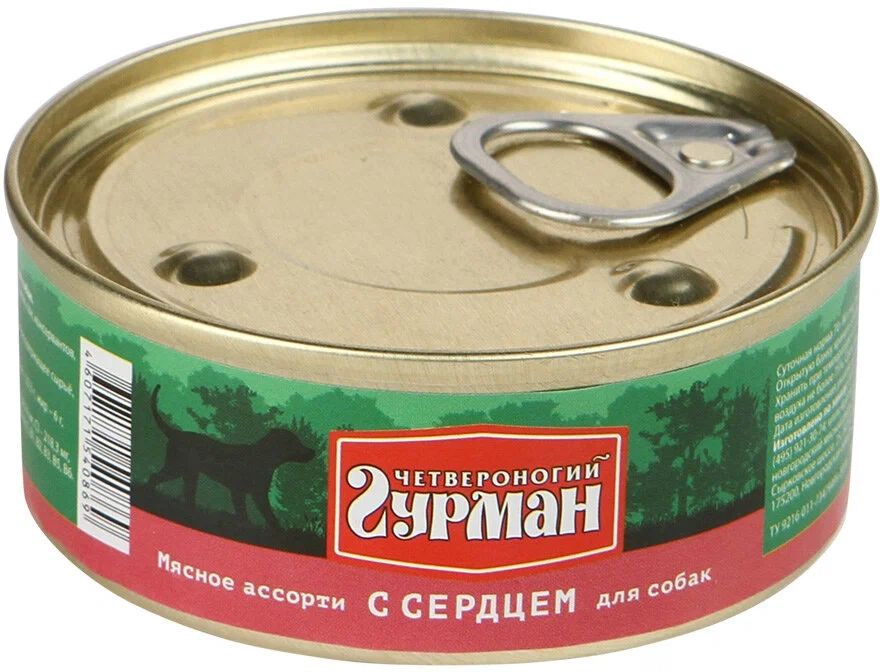 

Влажный корм для щенков Четвероногий Гурман Мясное ассорти с сердцем, 5шт по 100г