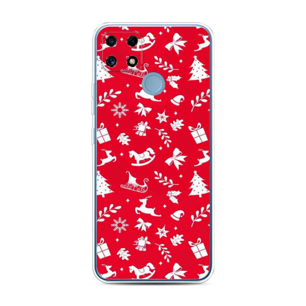 

Чехол на Oppo Realme C25 "Красный новогодний фон", Красный;белый, 257450-5