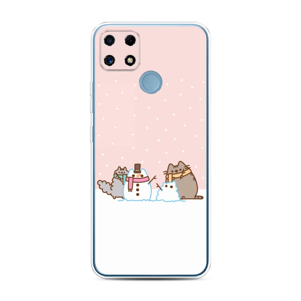 

Чехол на Oppo Realme C25 "Котики в снегу", Розовый;белый;серый, 257450-5