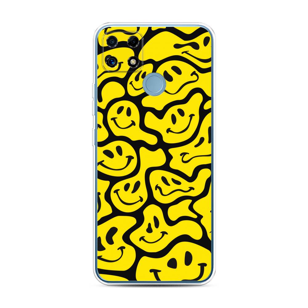 

Чехол на Oppo Realme C25 "Расплывчатые смайлики желтые", Черный;желтый, 257450-6