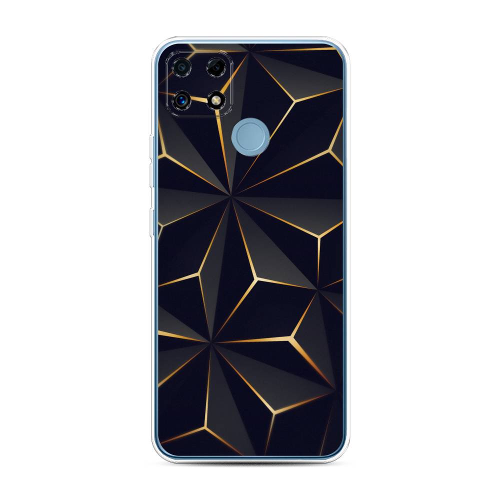 

Чехол на Oppo Realme C25 "Черные полигоны", Золотистый;черный, 257450-3