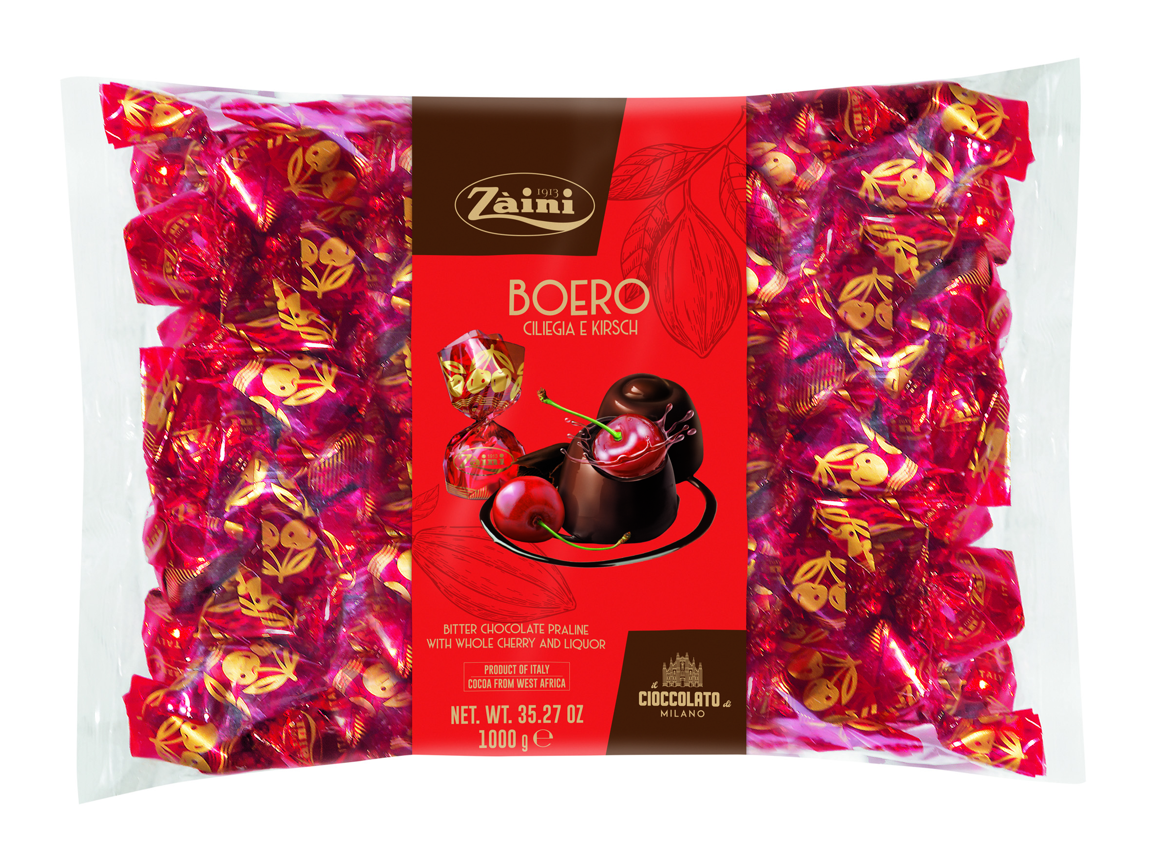 Конфеты Zaini пралине из горького шоколада Boero с вишней и ликером, 1000 г