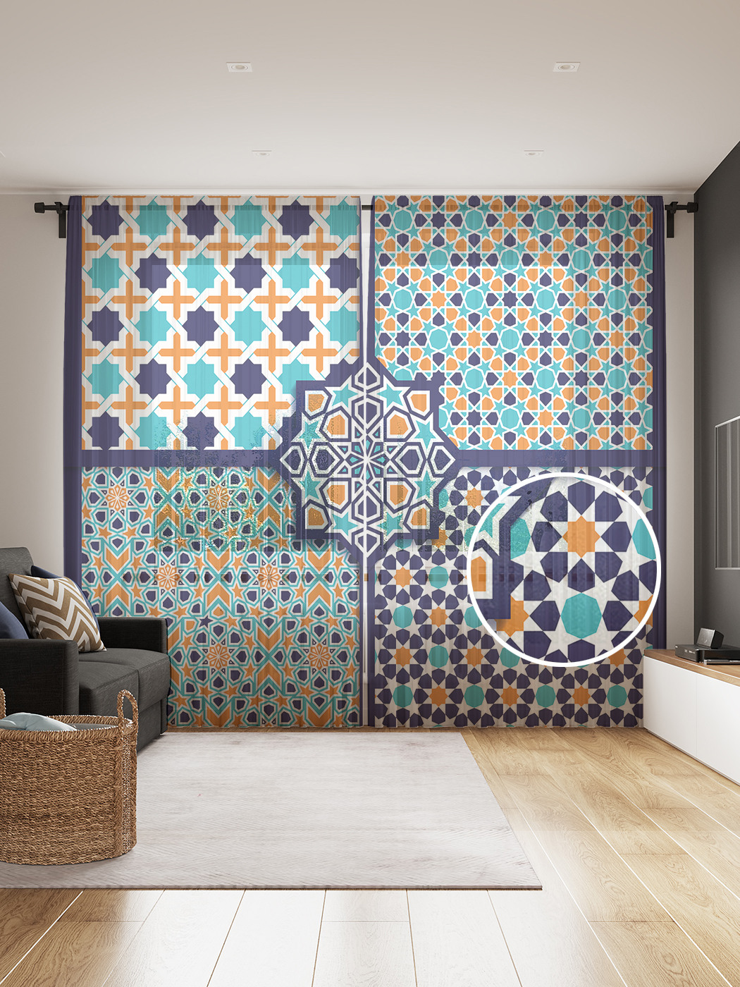 

Фототюль JoyArty "Плитка с узорами", 145x265см (2 полотна со шторной лентой + 50 крючков), Плитка с узорами