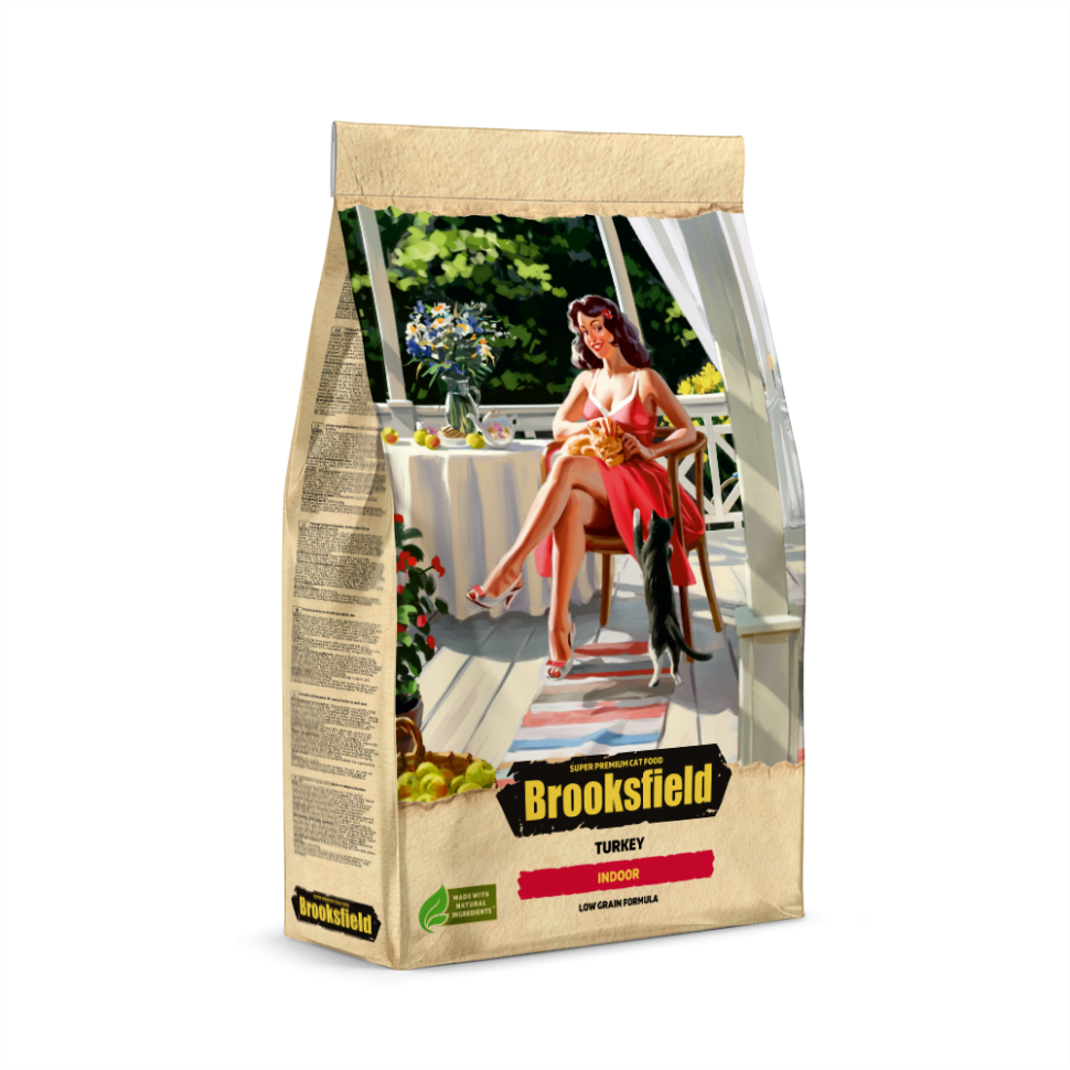 

Сухой корм для кошек Brooksfield Low Grain Adult Cat, для домашних, индейка, рис, 2 кг