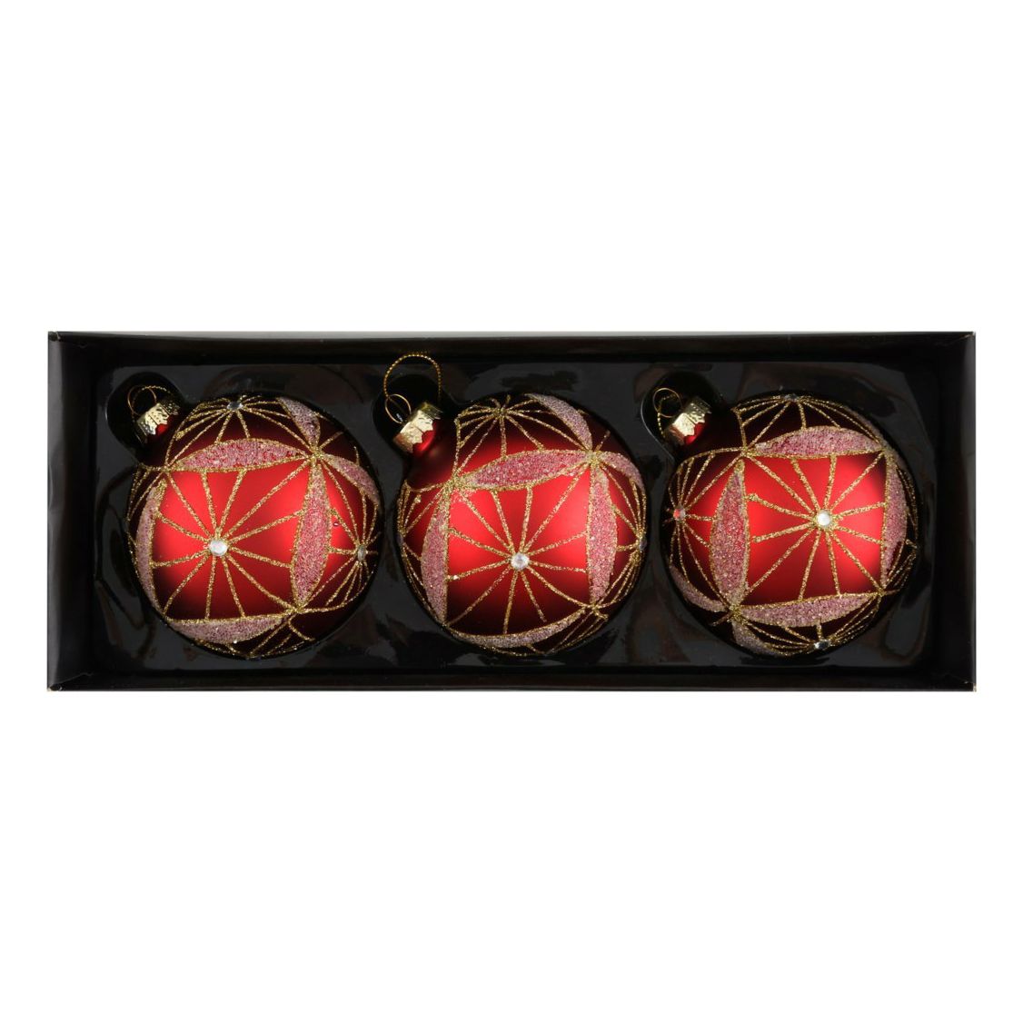 Набор елочных шаров Homeclub Premium с глиттером красный 8 см 3 шт в ассортименте