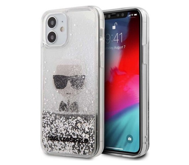 фото Чехол cg mobile karl lagerfeld liquid glitter ikonik karl iphone 12 mini серебристый