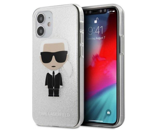 фото Чехол cg mobile karl lagerfeld ikonik karl glitter iphone 12 mini серебристый