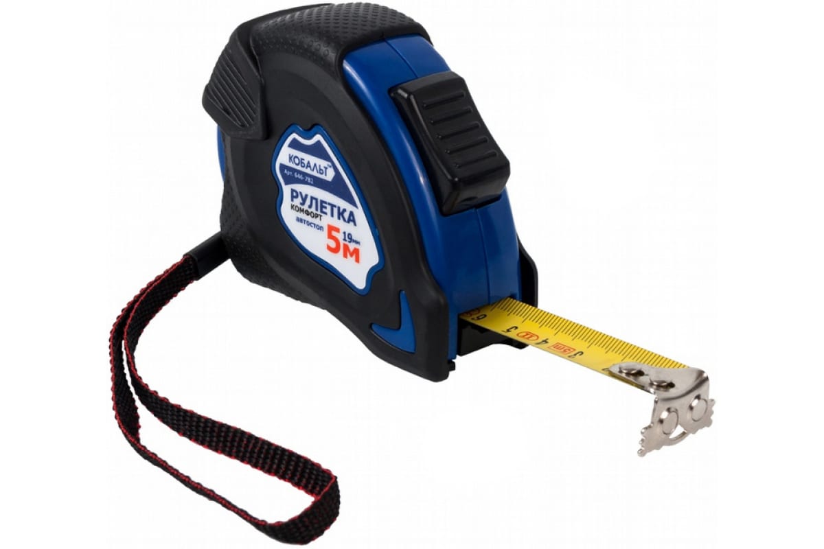 

Рулетка 5м*19мм КОБАЛЬТ Комфорт, обрезиненный корпус