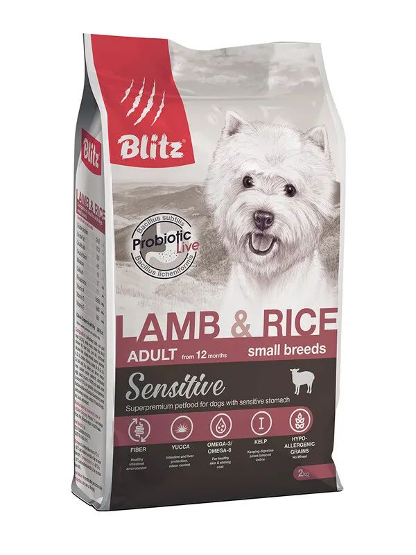 Сухой корм для собак Blitz Sensitive Adult Small Breeds Lamb & Rice, ягненок, рис, 2 кг