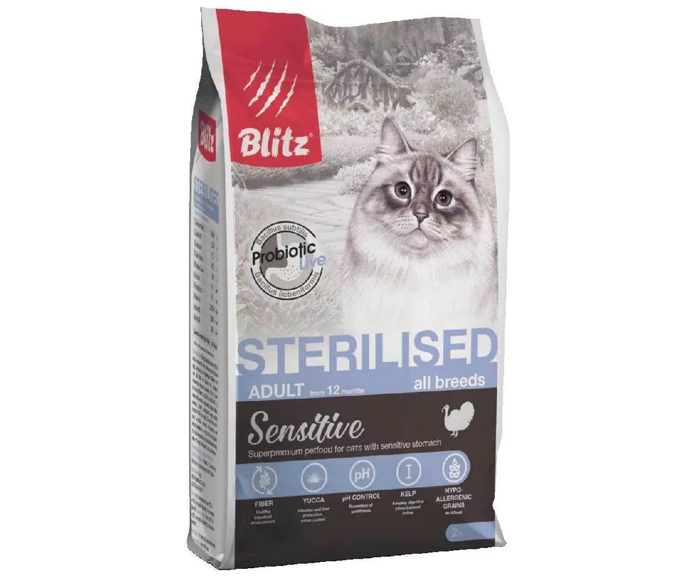 Сухой корм для кошек Blitz Sensitive Sterilised Cats для стерилизованных 2 кг 2429₽