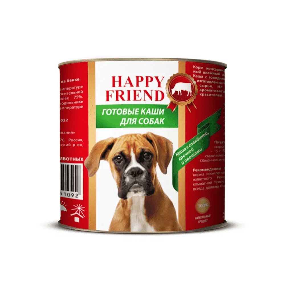 Влажный корм для собак Happy Friend Каша с говядиной, гречкой и овощами, 525 г