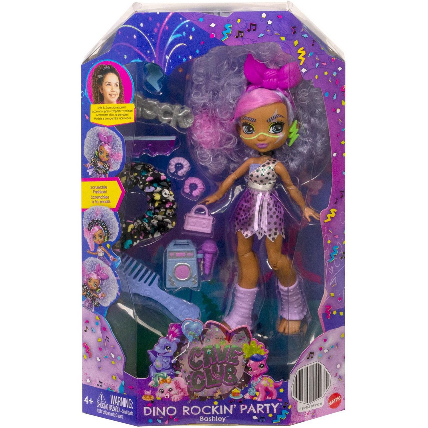 Кукла Mattel Cave Club Вечеринка с динозаврами Бэшли с аксессуарами GXP16