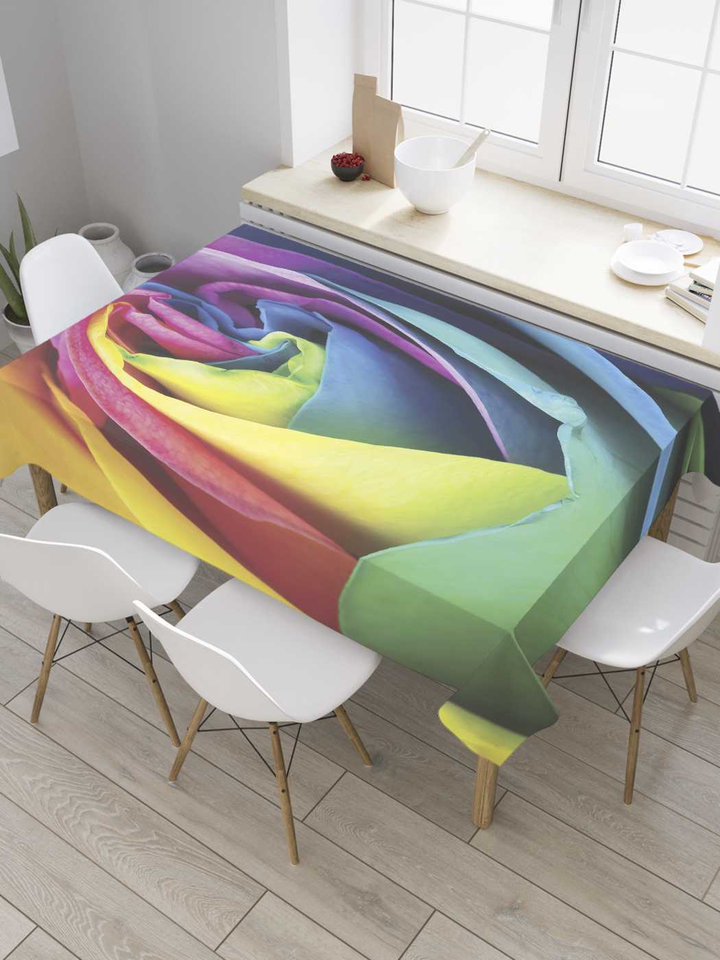 

Скатерть прямоугольная JoyArty "Цветные лепестки" из оксфорда, 180x145 см, Зеленый, Цветные лепестки