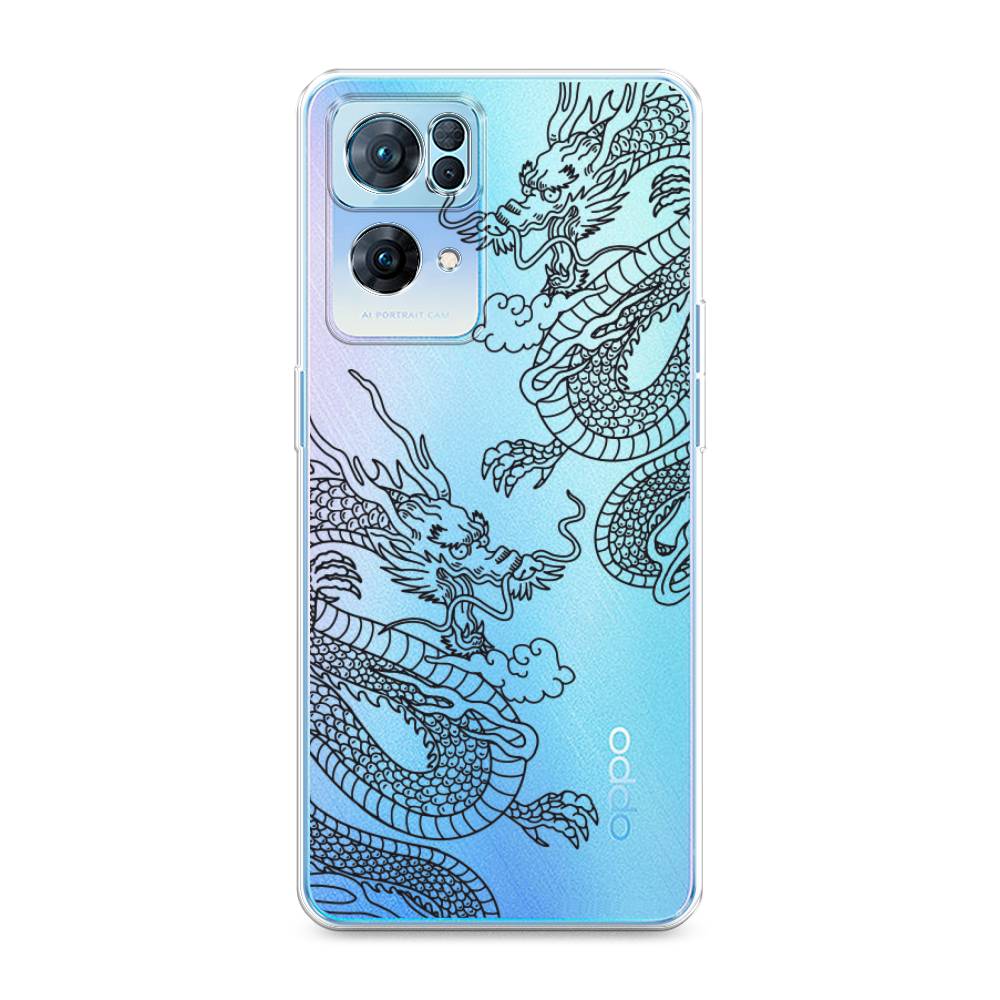 

Чехол на Oppo Reno 7 Pro "Два китайских дракона", Серый;черный, 258250-1