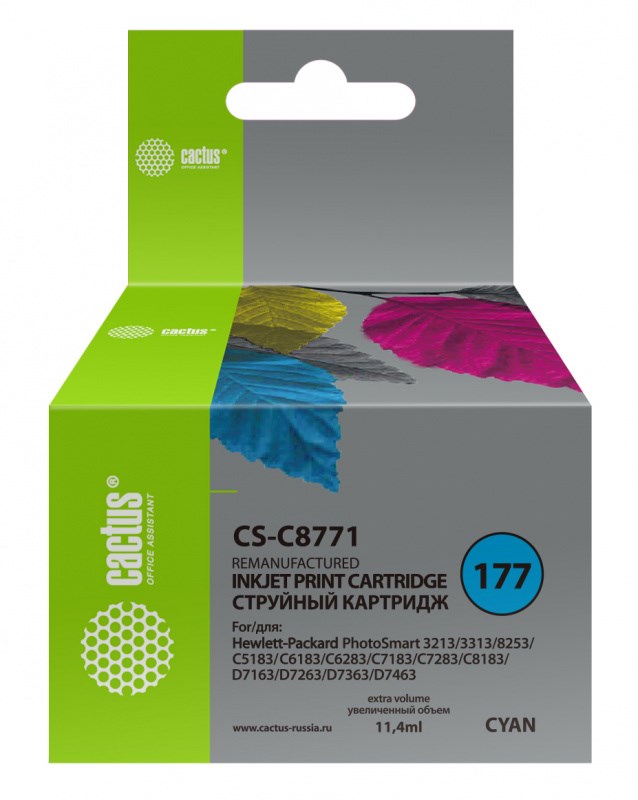 

Картридж для струйного принтера CACTUS (CS-C8771) голубой, совместимый