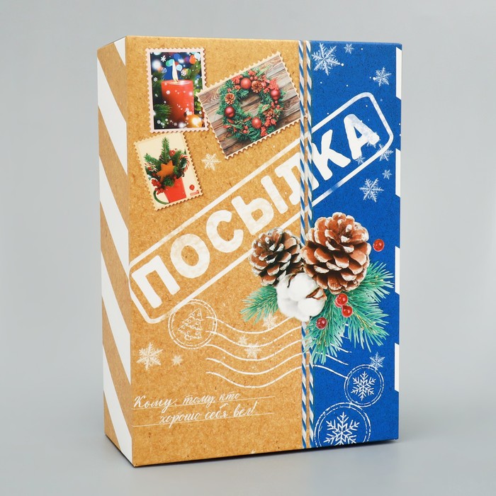 

Коробка складная Дарите Счастье Посылка 16 x 23 x 7.5 см, Бежевый;синий