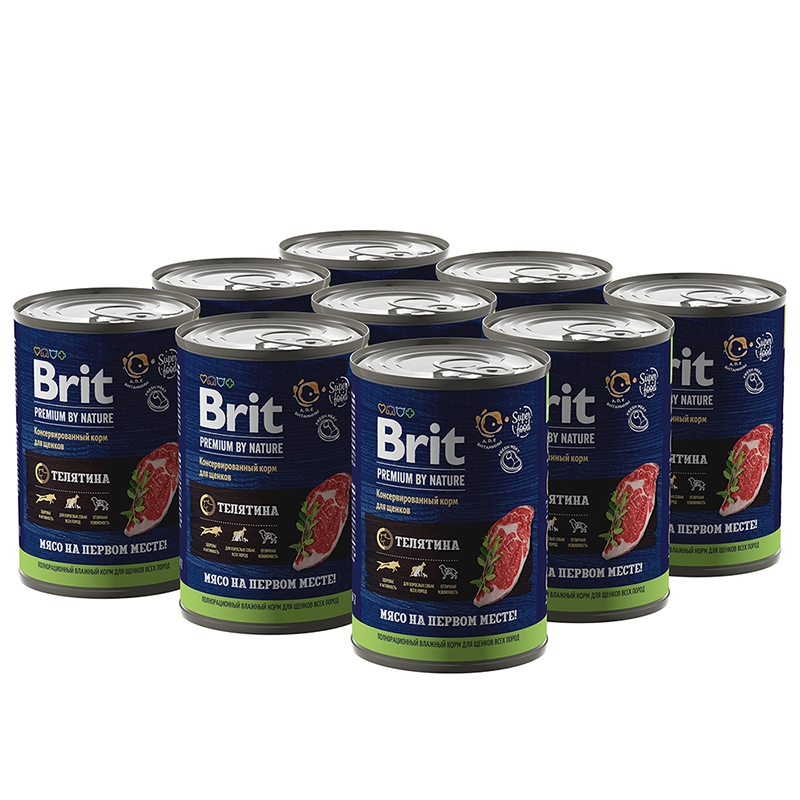 

Консервы для щенков Brit Premium by Nature с телятиной, 9шт по 410г