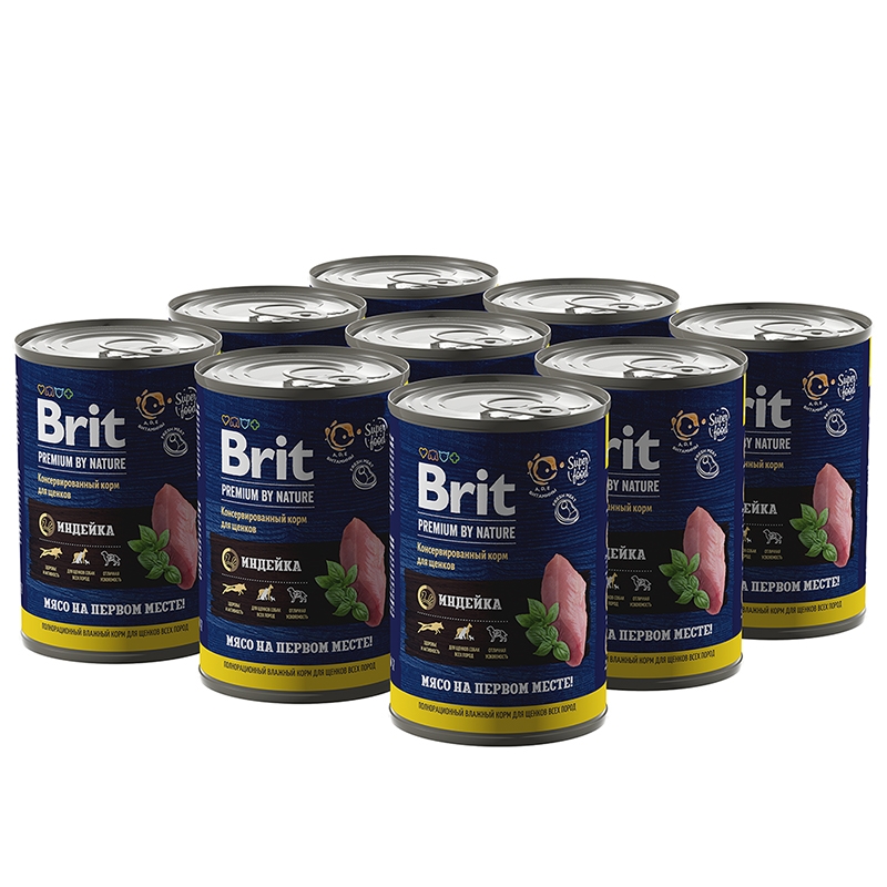 

Консервы для щенков Brit Premium by Nature с индейкой, 9шт по 410г