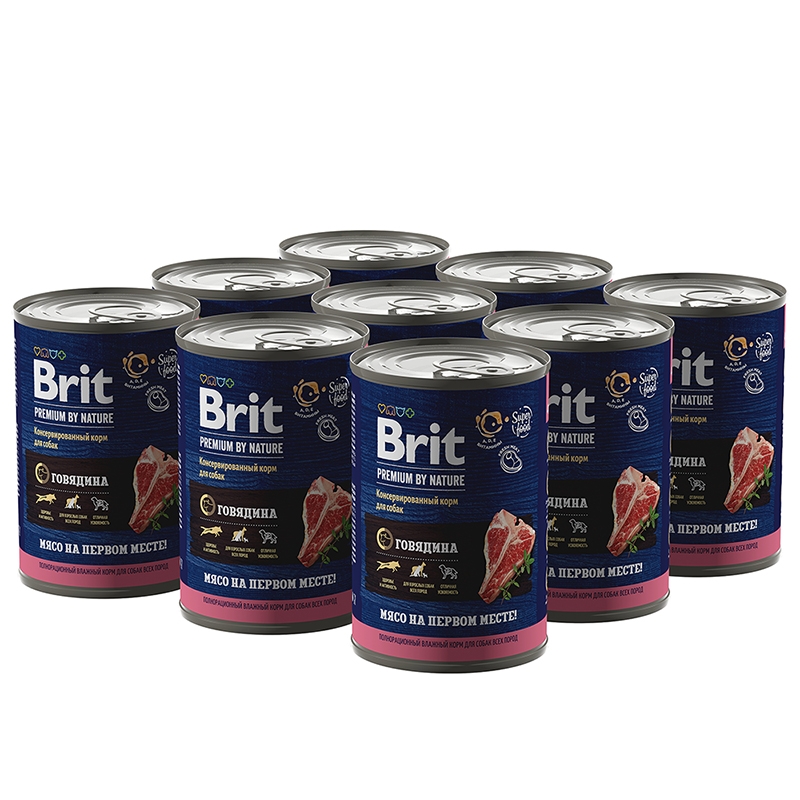Консервы для собак Brit Premium by Nature с говядиной, 9шт по 410г