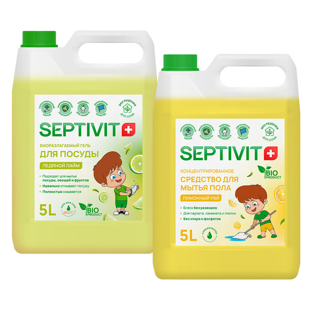 

Набор гель для посуды ледяной лайм + средство для пола лимонный рай Septivit Premium 5л+5л